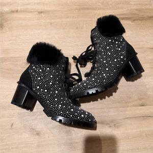 Lauren Lorraine Black and White Lace Up Boots